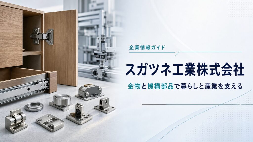 スガツネ工業株式会社の会社概要と家具・建築金物、機構部品を紹介する記事のアイキャッチ