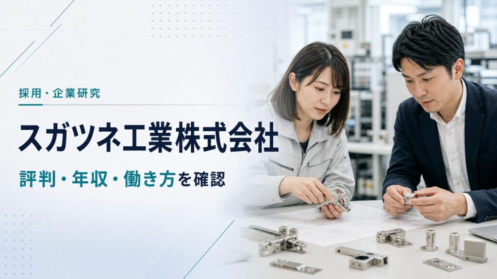スガツネ工業株式会社の評判、年収、口コミ、働き方を確認する記事のアイキャッチ
