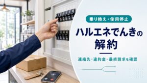 ハルエネでんきの乗り換えと使用停止を示す解約アイキャッチ