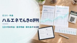 ハルエネでんきの12か月料金と請求明細を比較するアイキャッチ