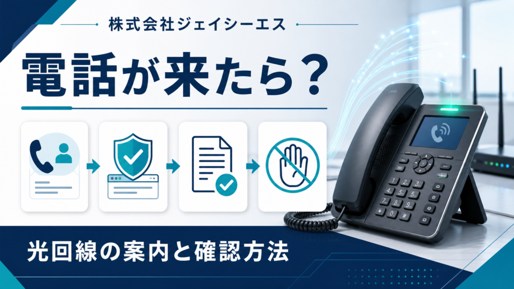 株式会社ジェイシーエスを名乗る電話と光回線案内の確認方法を示す記事のアイキャッチ